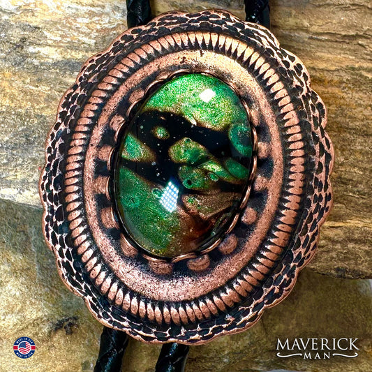 Copper concho bolo tie with hand painted stone