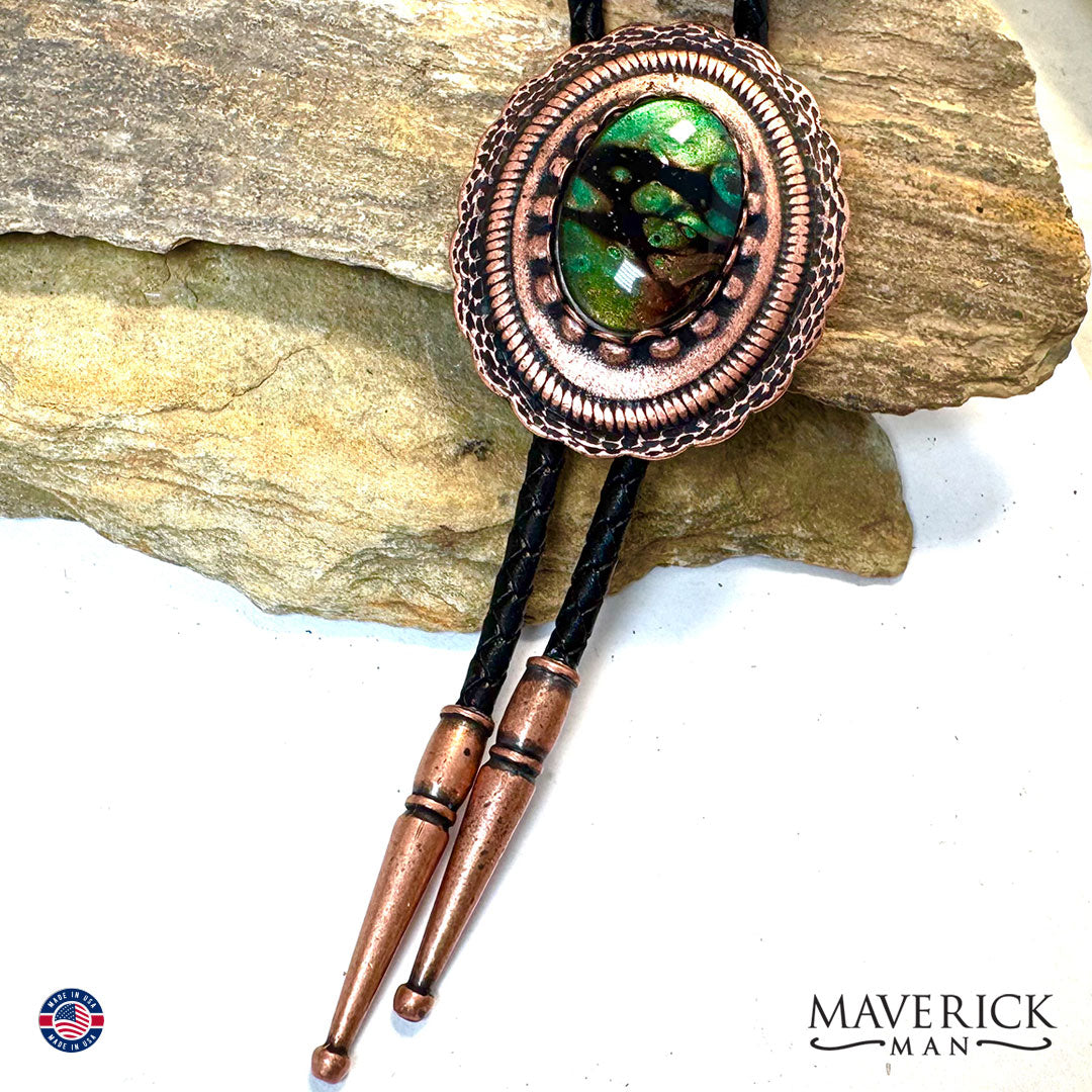 Copper concho bolo tie with hand painted stone