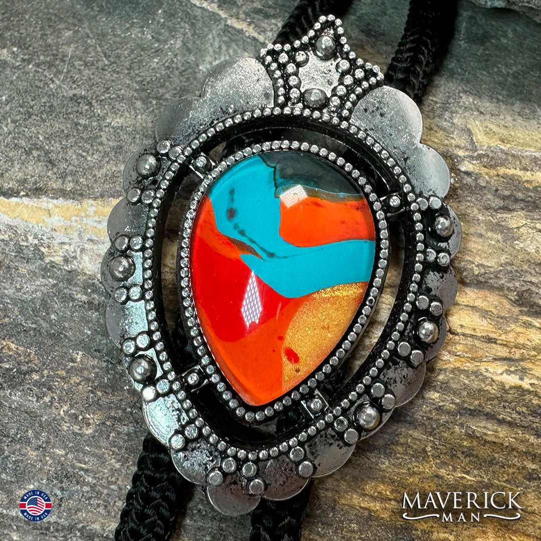 Silver bolo with southwestern hand painted stone