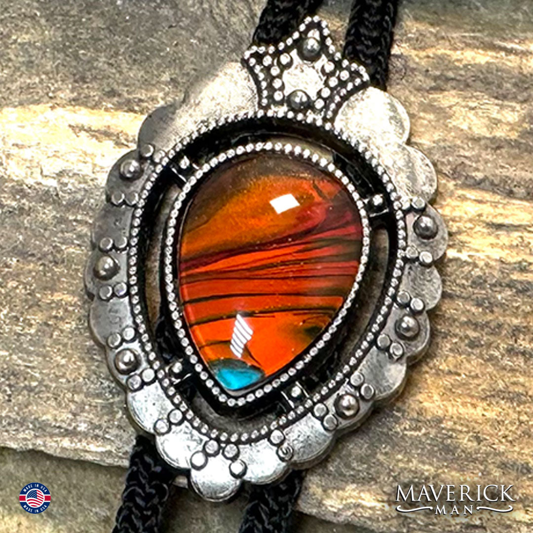 Silver bolo with southwestern hand painted stone