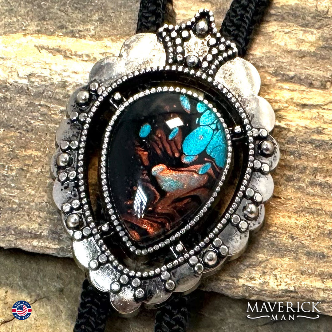 Silver bolo with a hand painted stone