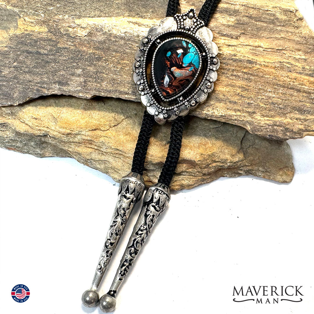 Silver bolo with a hand painted stone