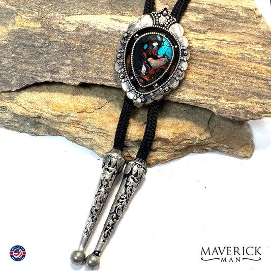 Silver bolo with a hand painted stone