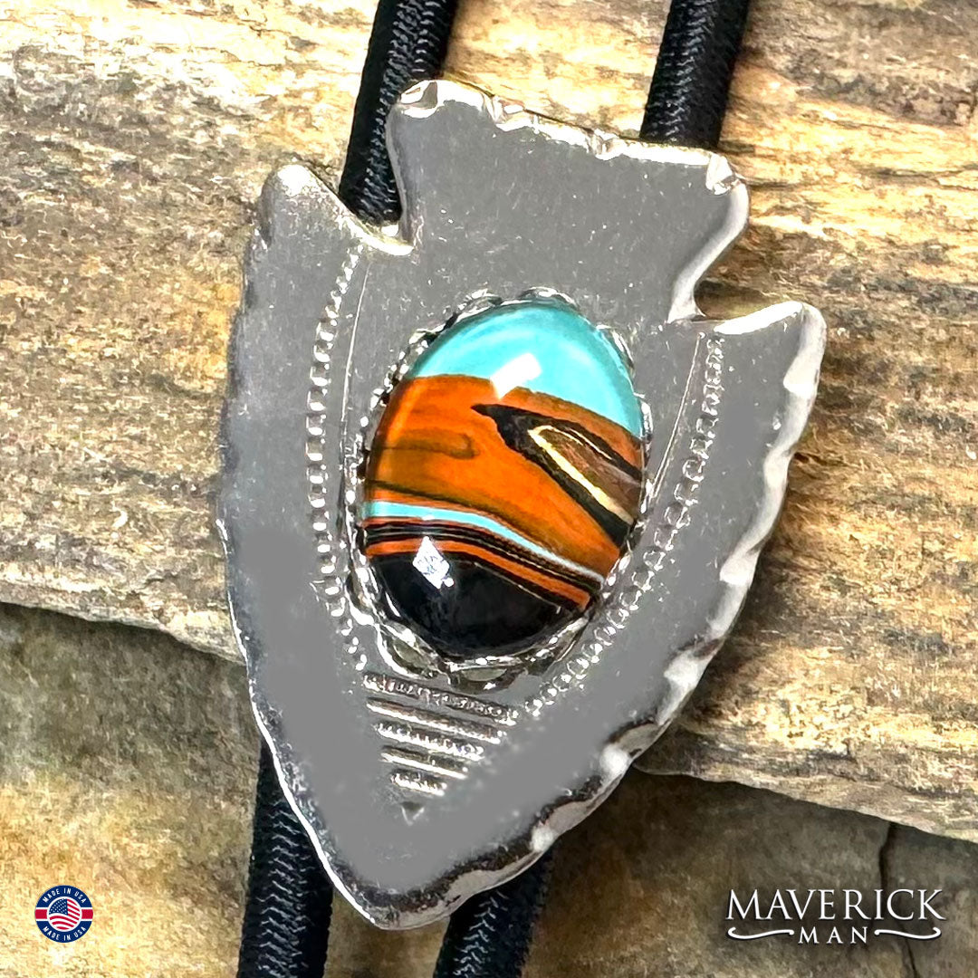 Classic arrowhead bolo with hand painted southwestern stone