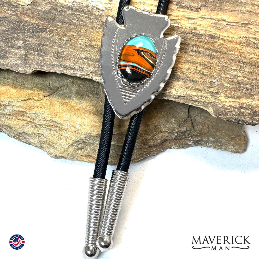 Classic arrowhead bolo with hand painted southwestern stone