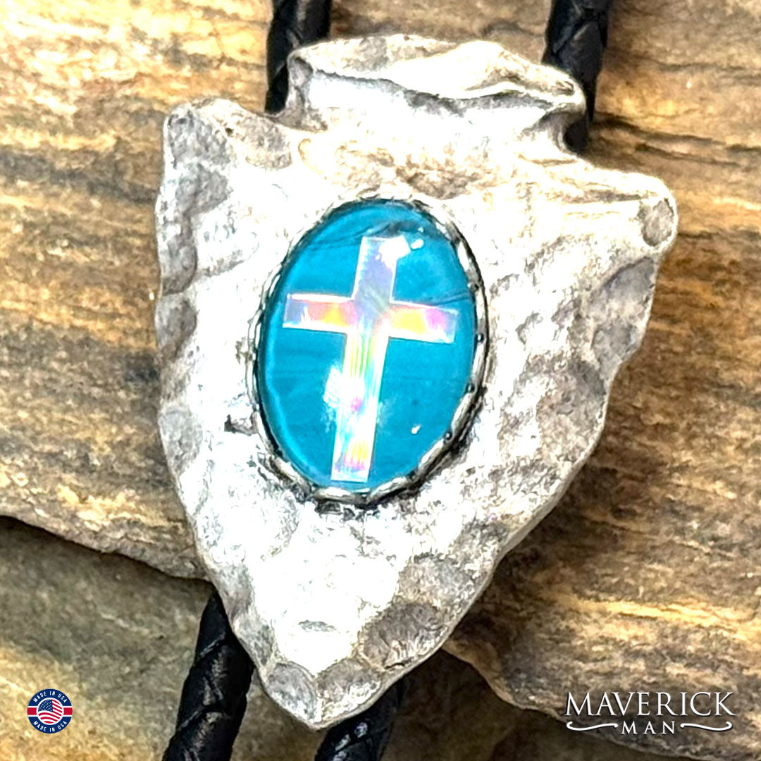 Christian bolo tie with holographic cross