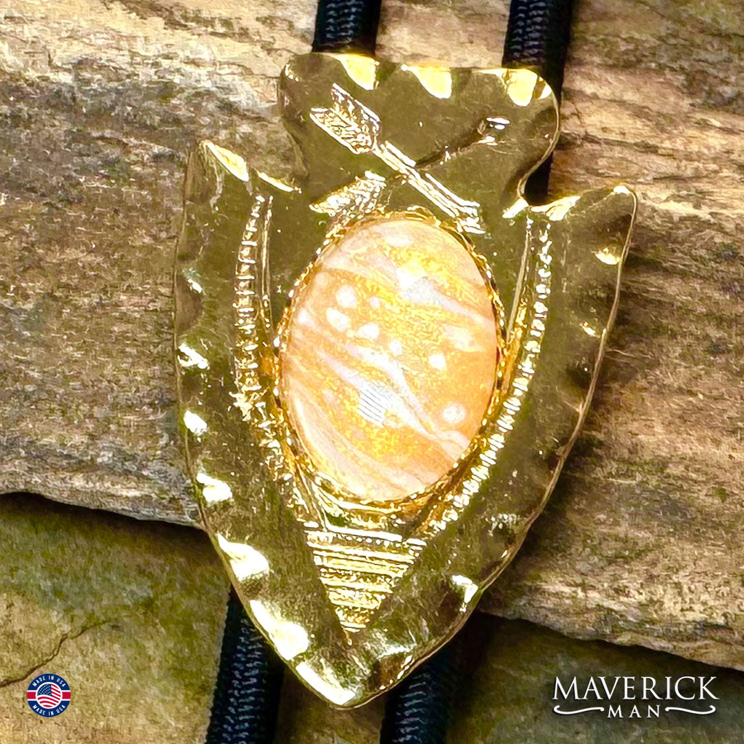 Classic arrowhead bolo tie with hand painted stone
