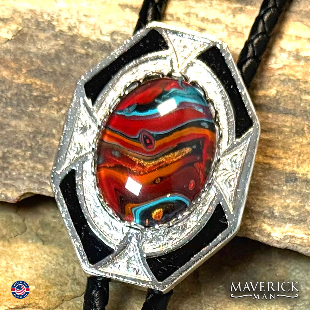 Dressy geometric bolo with hand painted southwestern stone