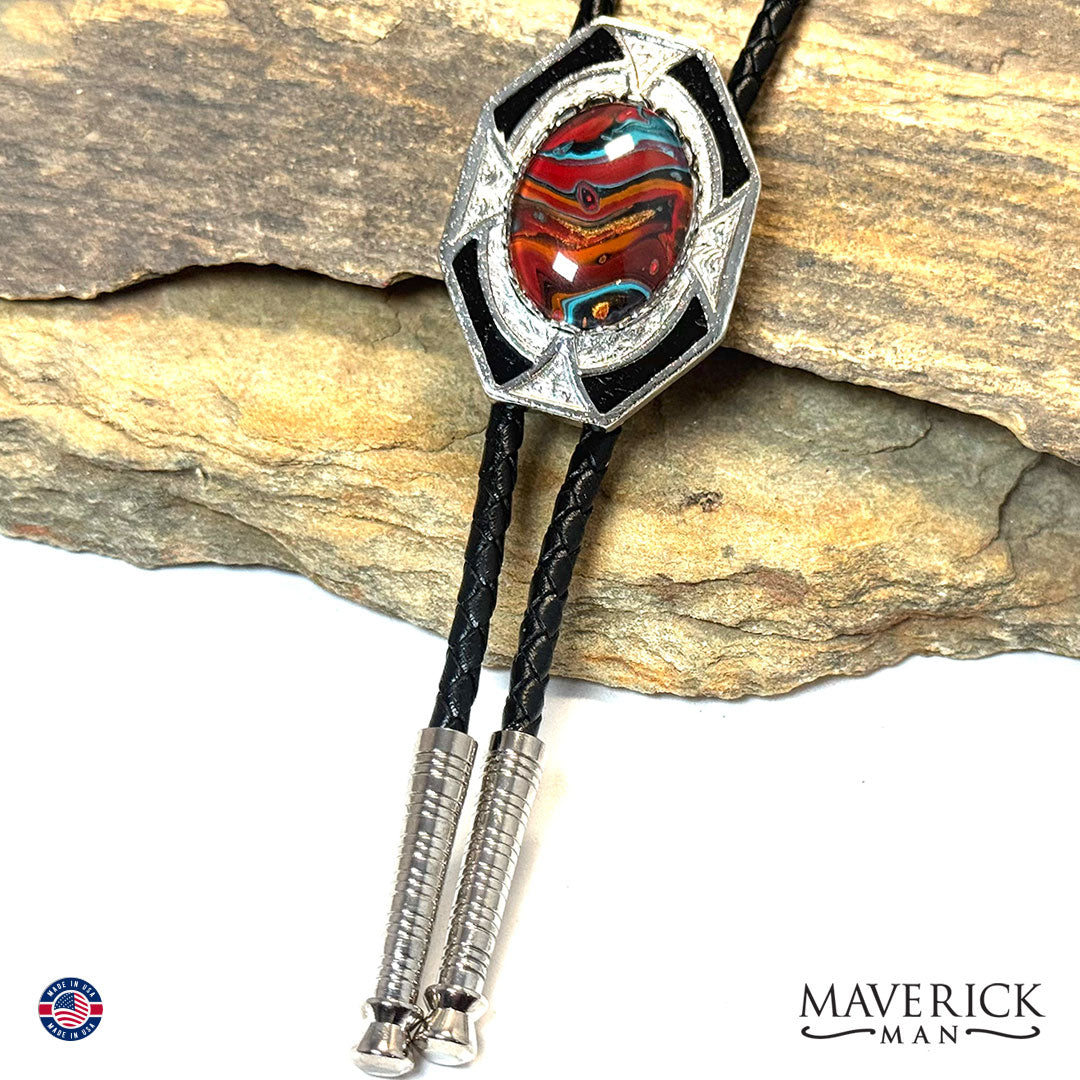 Dressy geometric bolo with hand painted southwestern stone