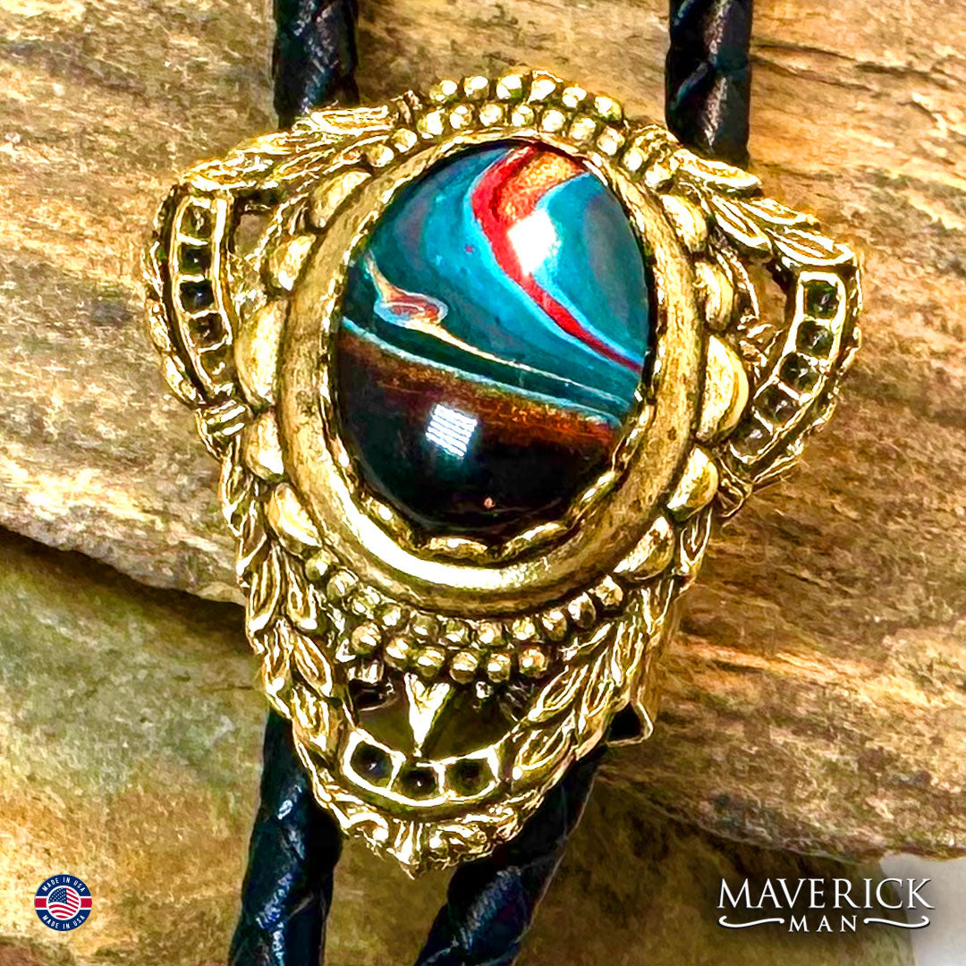 Small bolo tie with hand painted southwestern stone