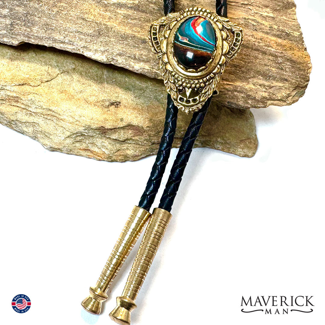 Small bolo tie with hand painted southwestern stone