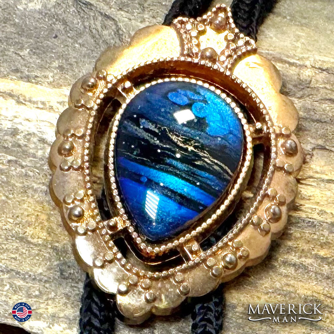 Dressy copper bolo tie with hand painted stone