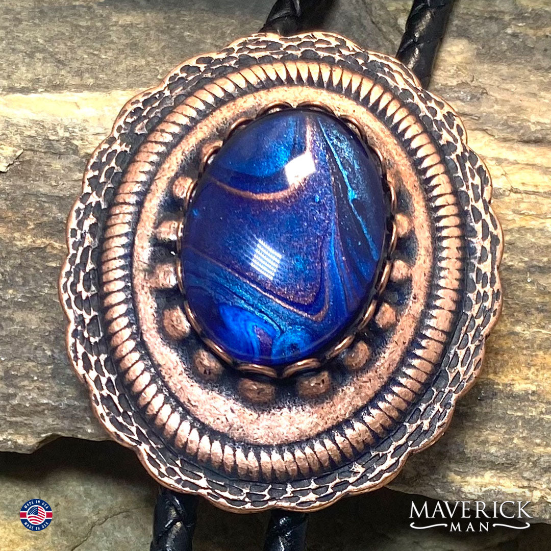 Copper concho bolo tie with hand painted stone