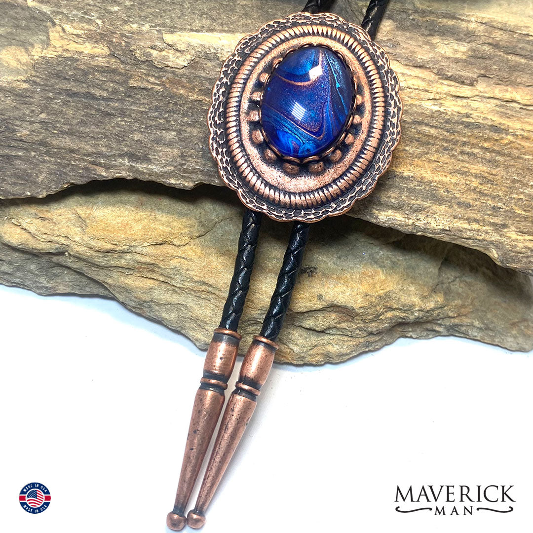 Copper concho bolo tie with hand painted stone