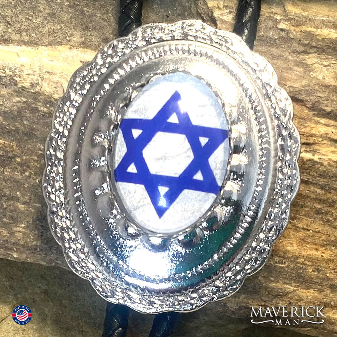 Silver concho bolo tie with Star of David over our hand painted stone
