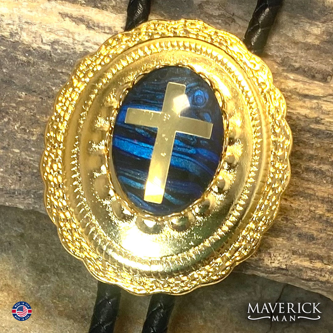 Christian bolo tie with hand painted stone