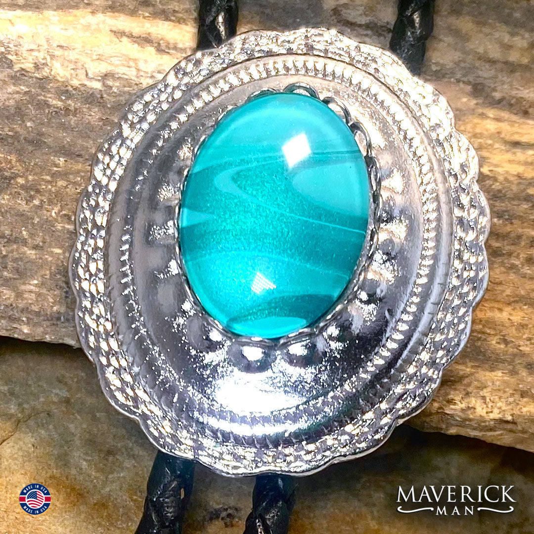 Eye-catching bolo tie with hand painted stone