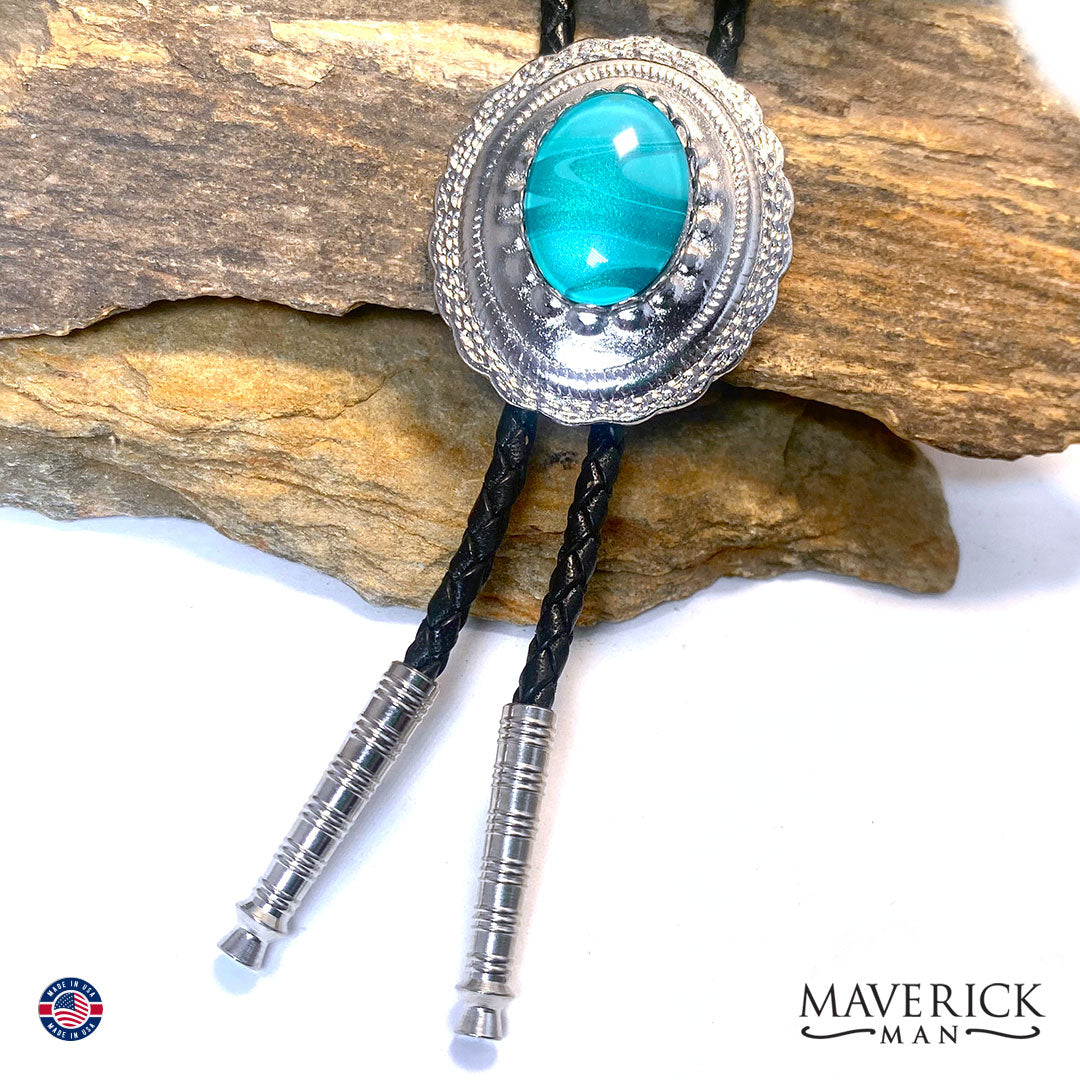 Eye-catching bolo tie with hand painted stone