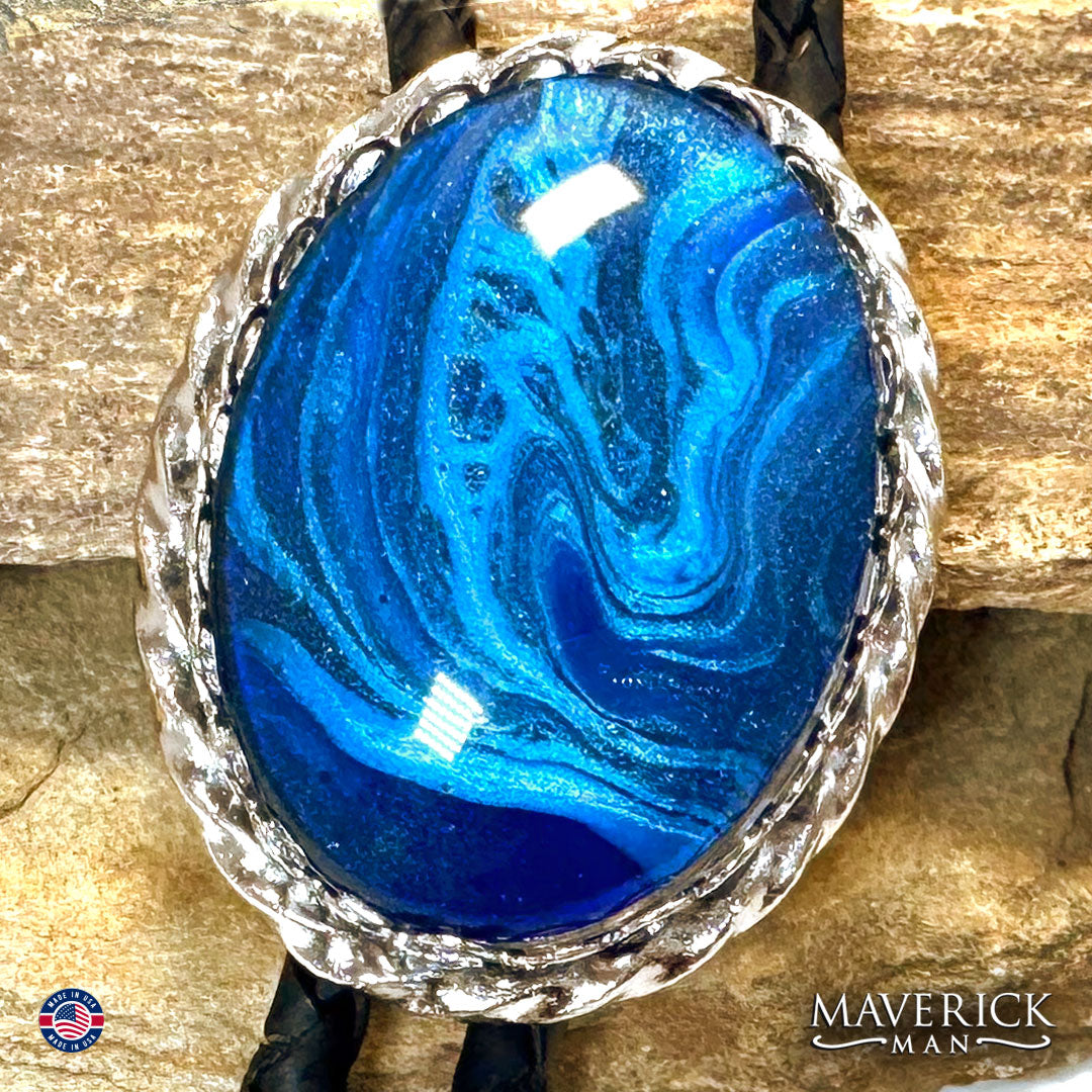 Handsome blue bolo tie and buckle set