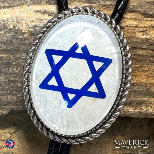 Braided silver bolo tie with Star of David over our hand painted stone