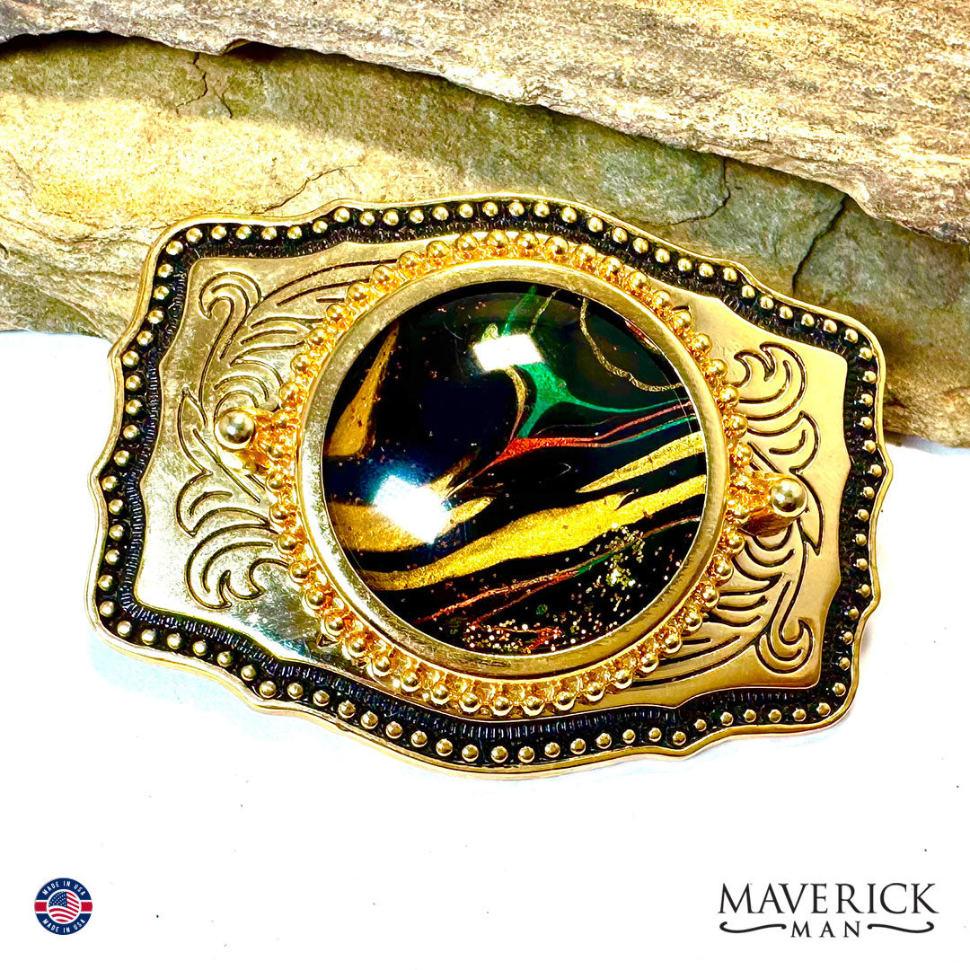 Super sharp bolo tie and buckle set with our hand painted stones