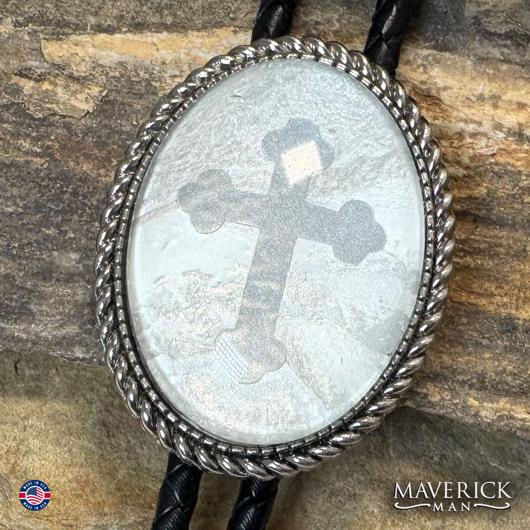 Braided Christian bolo tie with embedded cross