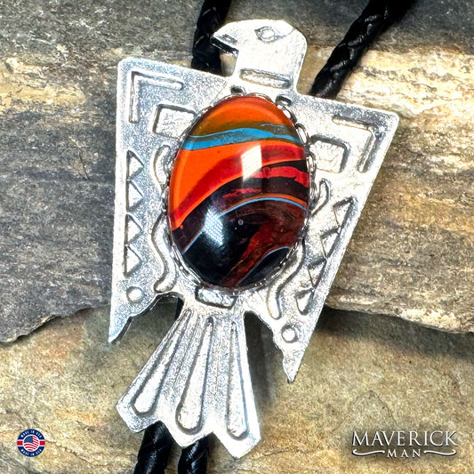 Southwestern bolo tie and buckle set with hand painted stones