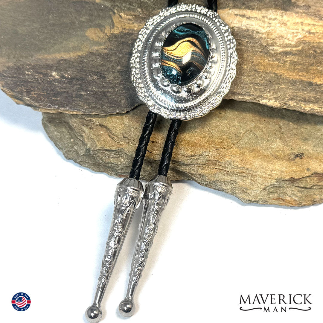 Concho bolo and buckle set with hand painted stones