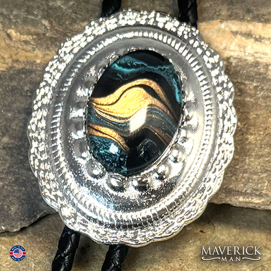 Concho bolo and buckle set with hand painted stones