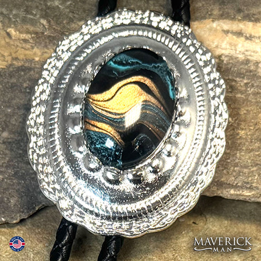 Concho bolo and buckle set with hand painted stones
