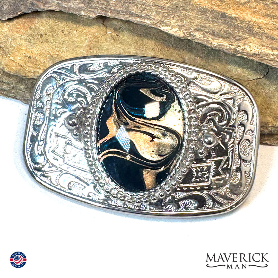 Concho bolo and buckle set with hand painted stones