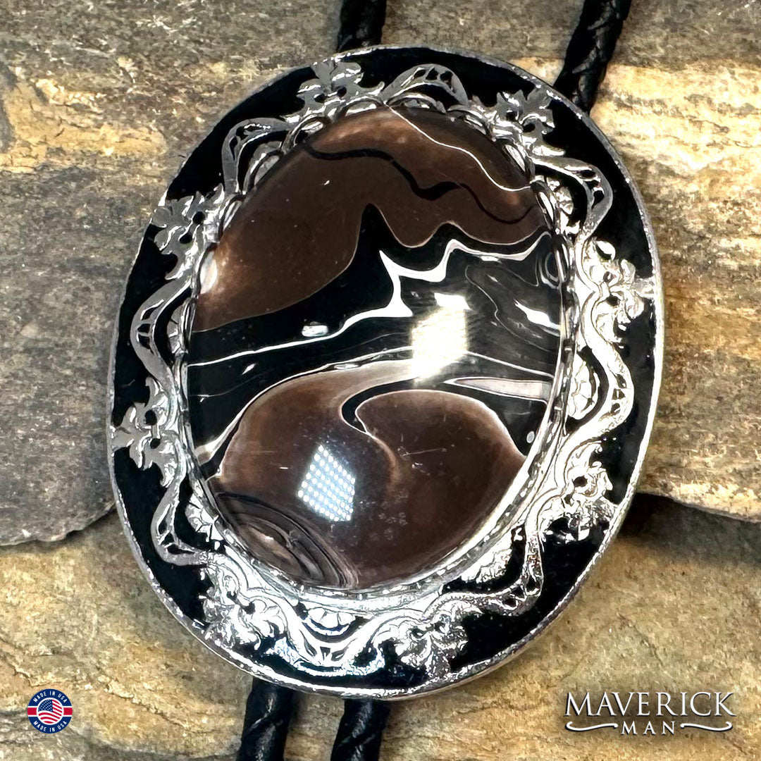 Bolo and buckle set with hand painted stones in browns