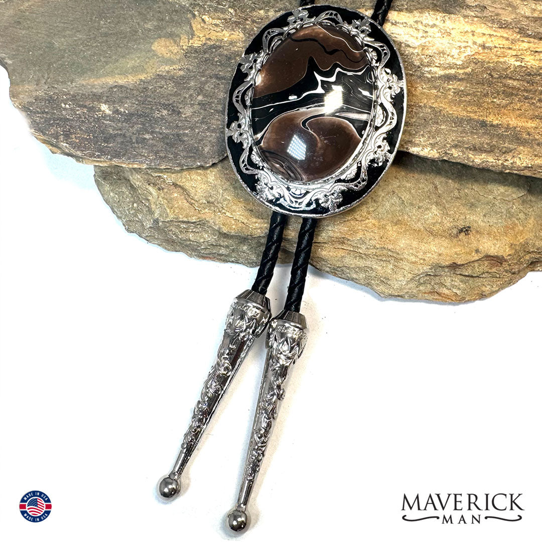 Bolo and buckle set with hand painted stones in browns