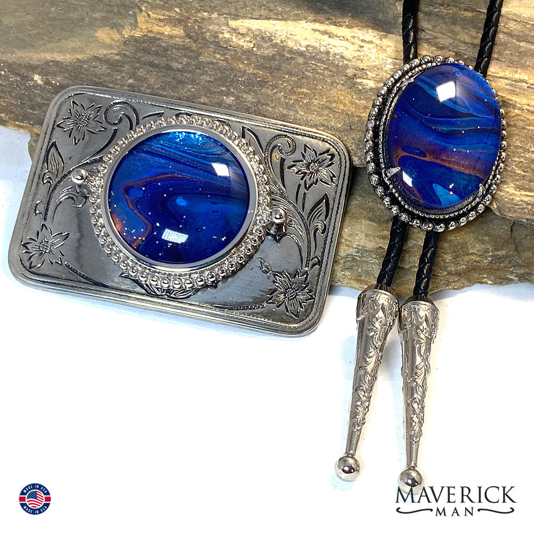 Bolo tie and buckle set with hand painted stones - can buy separately