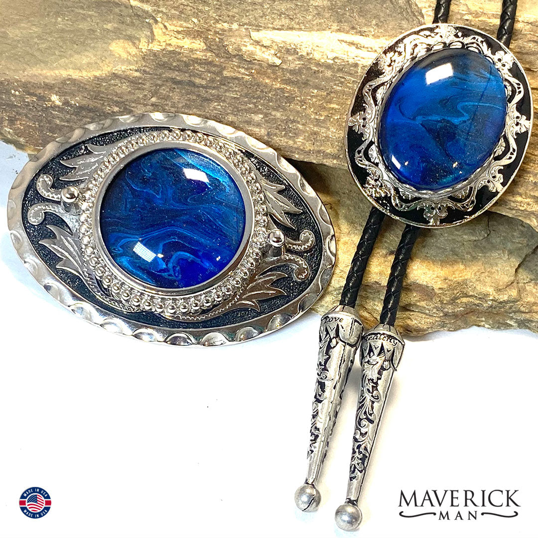 Handsome bolo and buckle set with from our Blues collection
