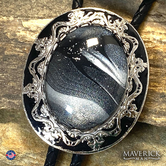 Bolo and buckle set with Black and Platinum stones with sparkle