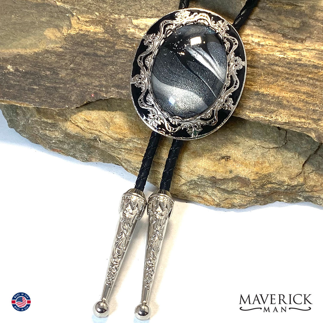 Bolo and buckle set with Black and Platinum stones with sparkle