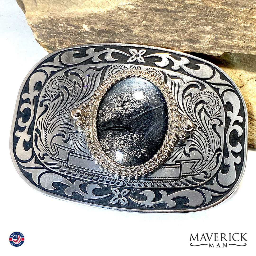 Bolo and buckle set with Black and Platinum stones with sparkle