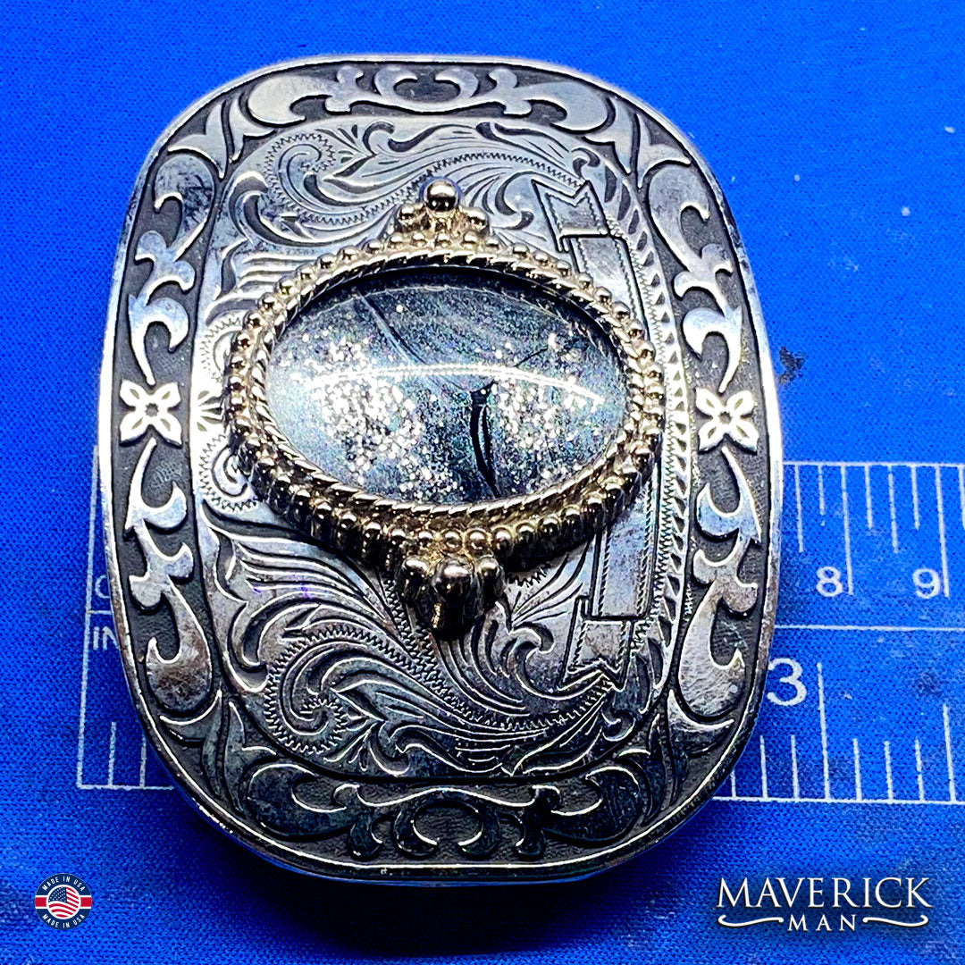 Bolo and buckle set with Black and Platinum stones with sparkle