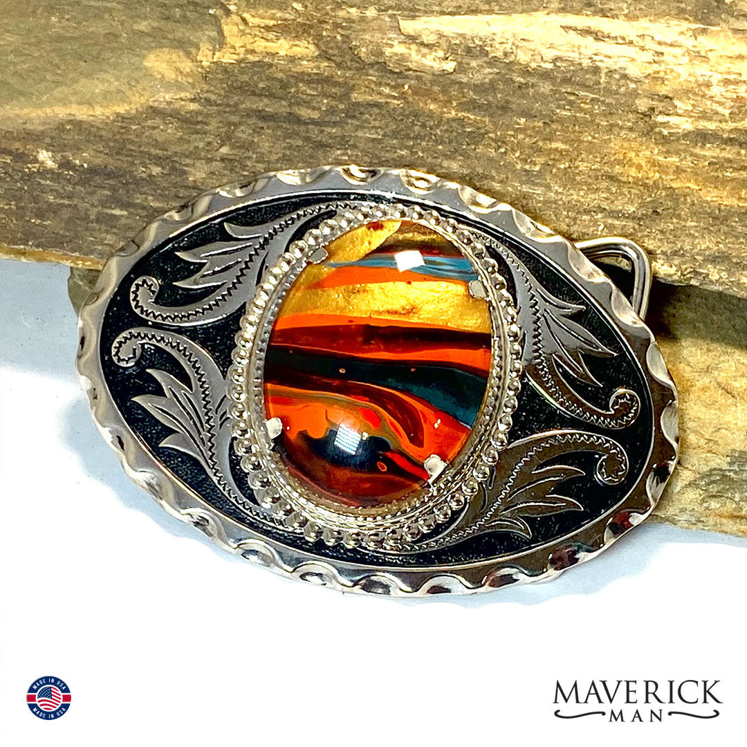 Southwestern bolo tie and buckle set with hand painted stones