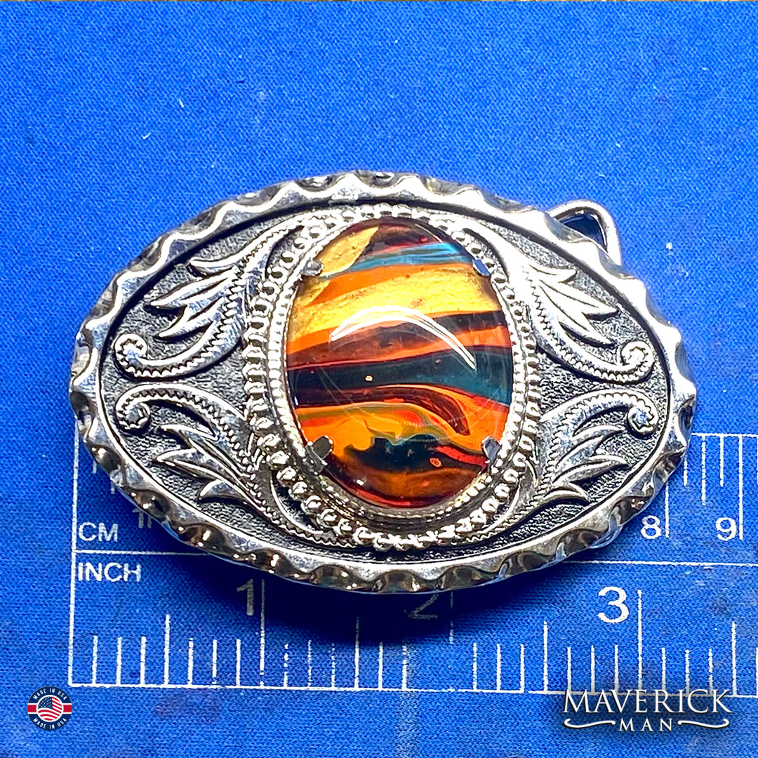 Southwestern bolo tie and buckle set with hand painted stones