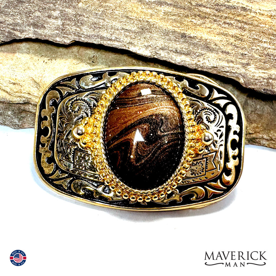 Hand painted Tiger Eye stones in gold set