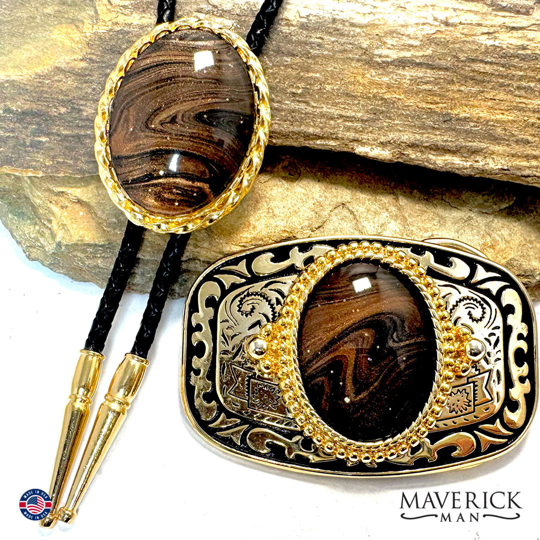 Hand painted Tiger Eye stones in gold set