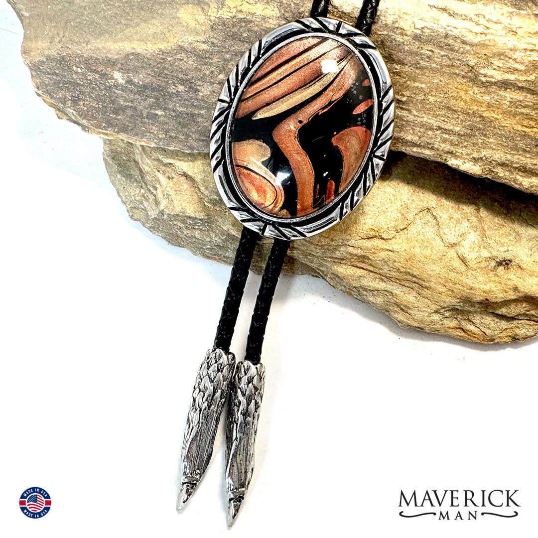 Fabulous and unusual bolo tie with hand painted stone