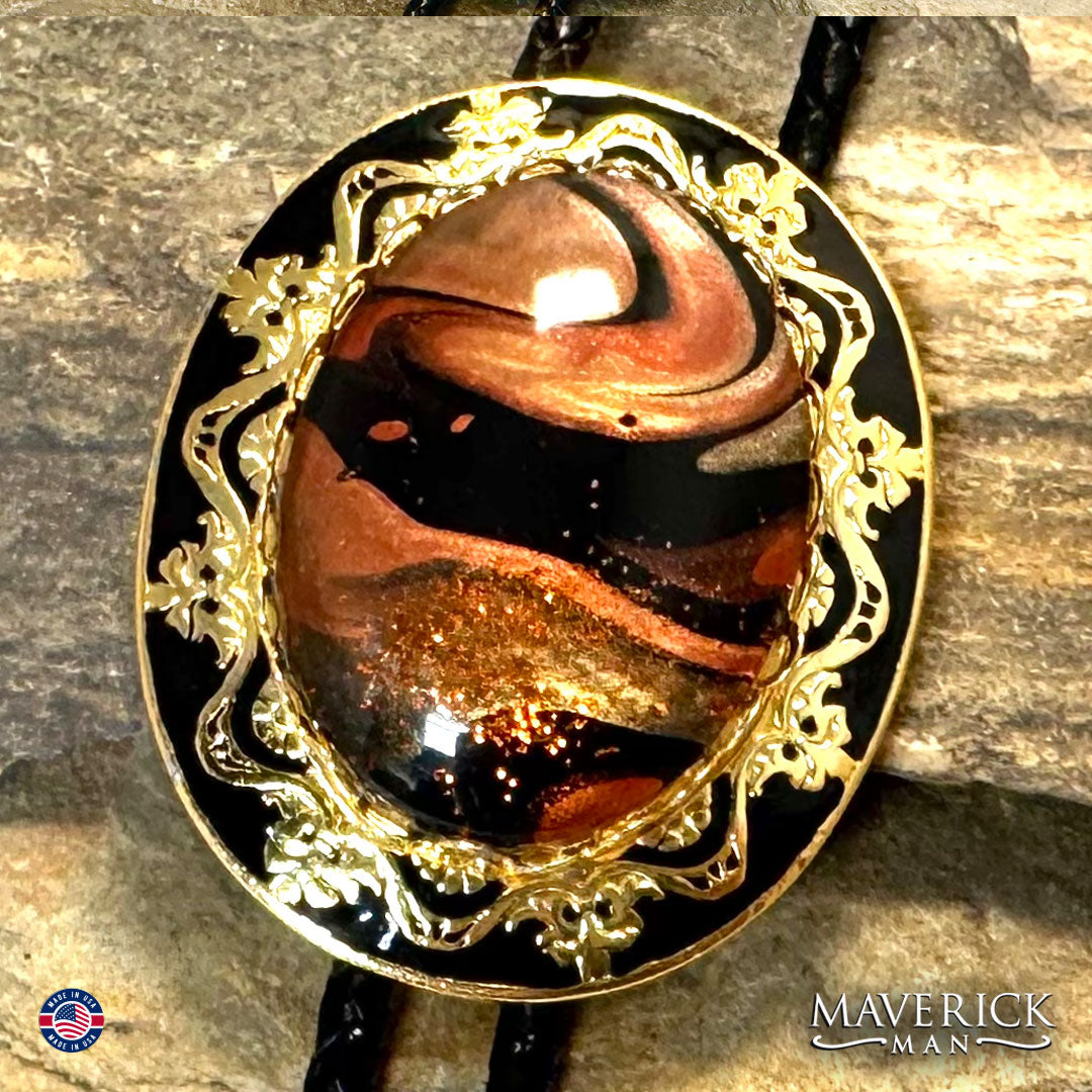 Unusual bolo and buckle set with Earthtone hand painted stones