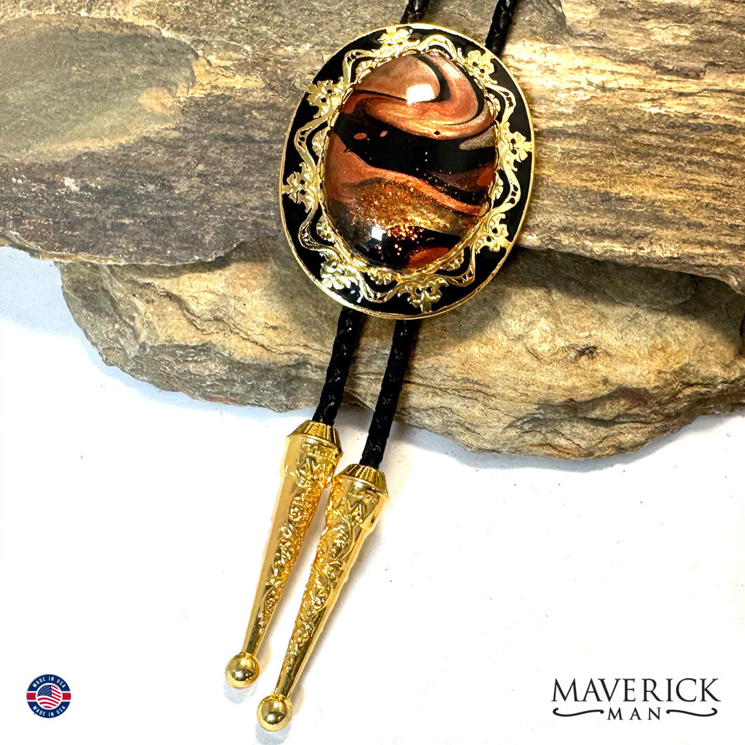 Unusual bolo and buckle set with Earthtone hand painted stones
