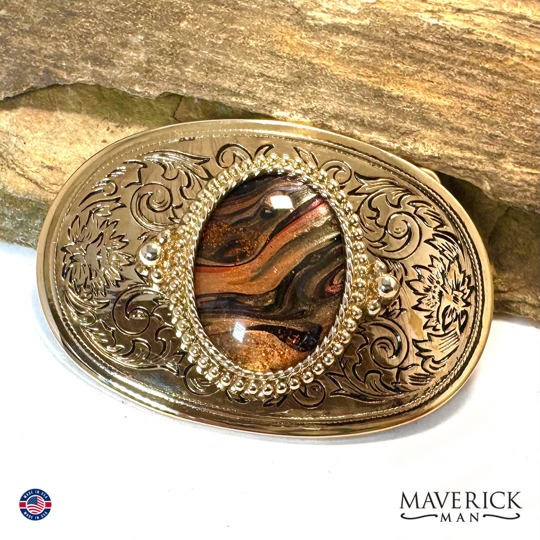 Unusual bolo and buckle set with Earthtone hand painted stones
