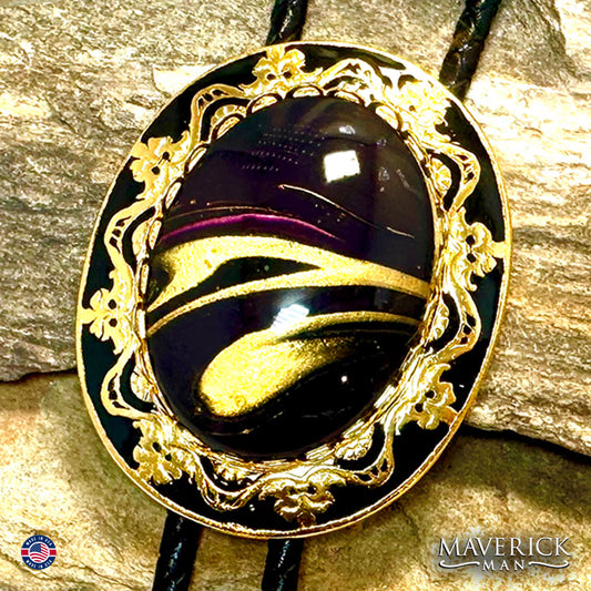 Purple Gold and black hand painted stone in gold