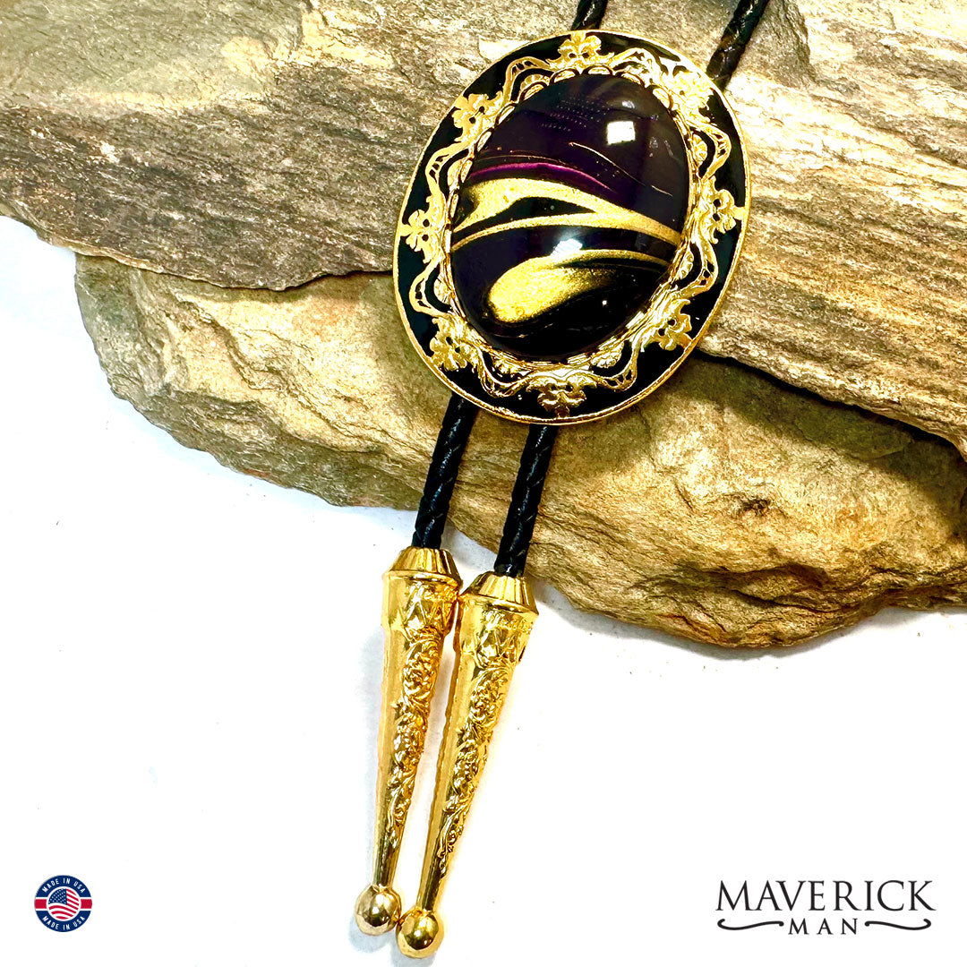 Purple Gold and black hand painted stone in gold