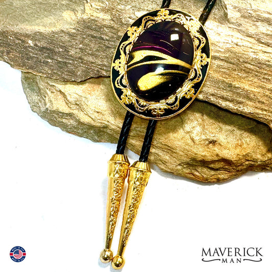 Purple Gold and black hand painted stone in gold